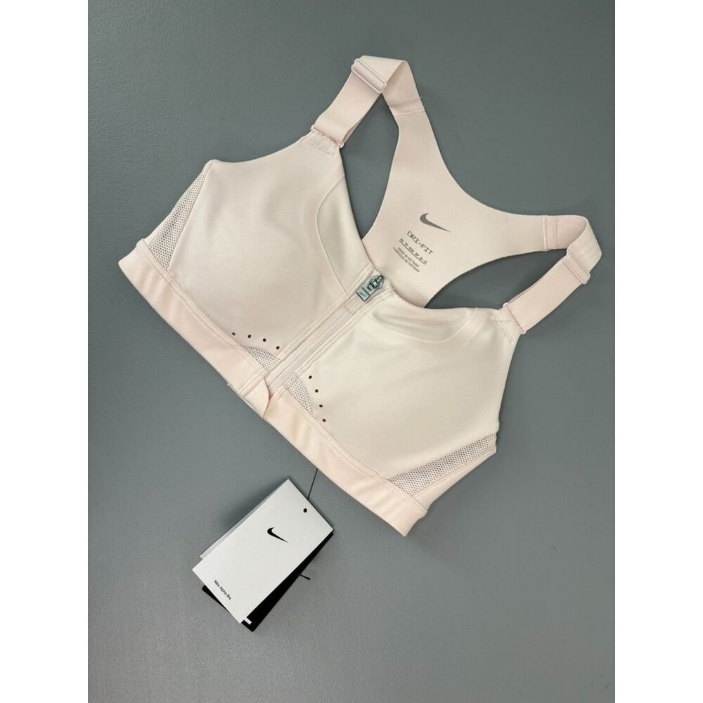 Nike women's XS blush pink Alpha high support‎ racer back sports bra front close
